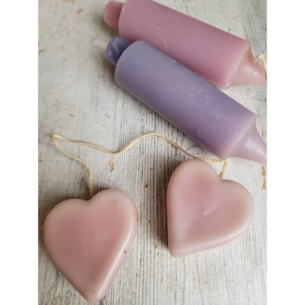 Vintage Valentine unique pastel pink heart candle set variety purple home decor
